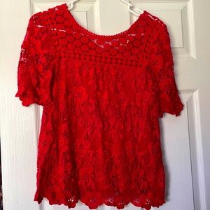 Anthropolgie red lace top